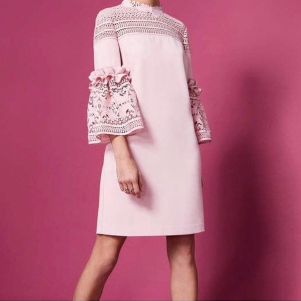 Ted  London Lucila Pink Lace Bell Sleeve dress size 3 (( approx size 8) -NWT